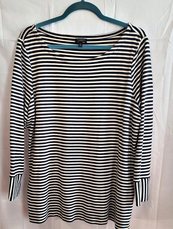 Talbots Tops - Talbots Striped Long Sleeve Cotton Top in Blue & White Size 2XP